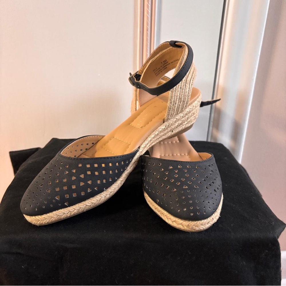Kelly & Katie Black and Tan Espadrille Wedges